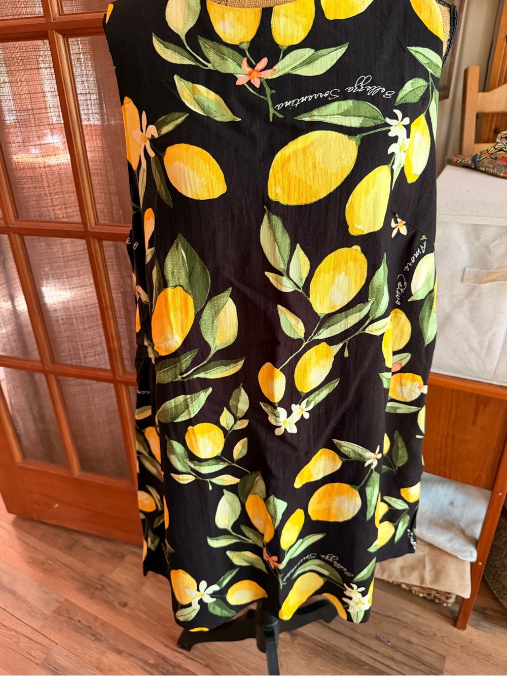 H&M Black Dress with Yellow Lemon & Green Leaf Print